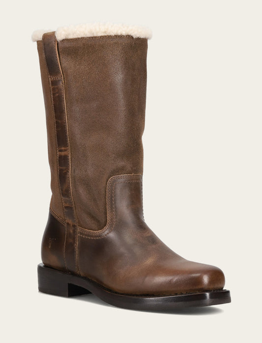 Campus Low Heel Mid Shearling Boot - Dark Taupe - Hero