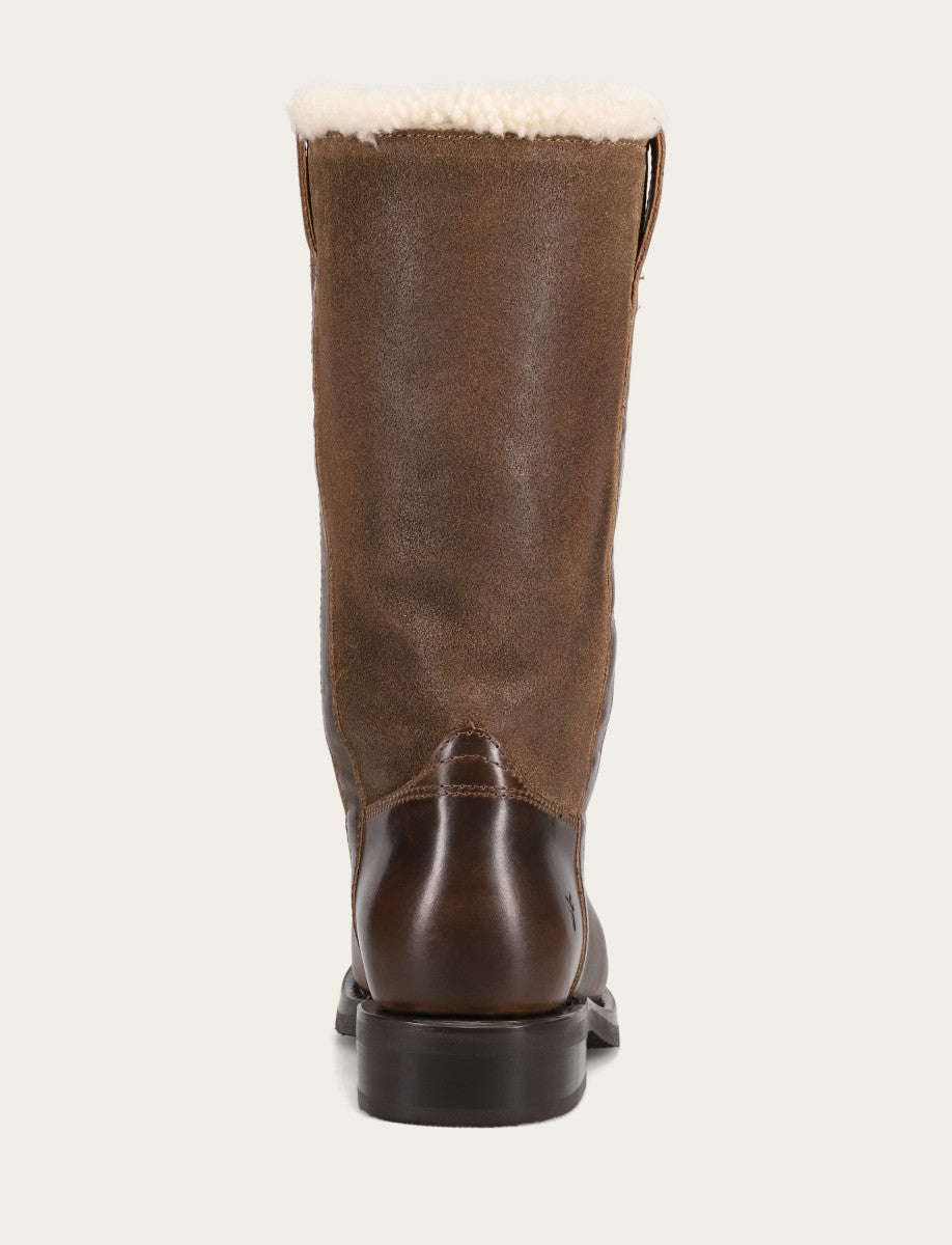 Campus Low Heel Mid Shearling Boot - Dark Taupe - Back