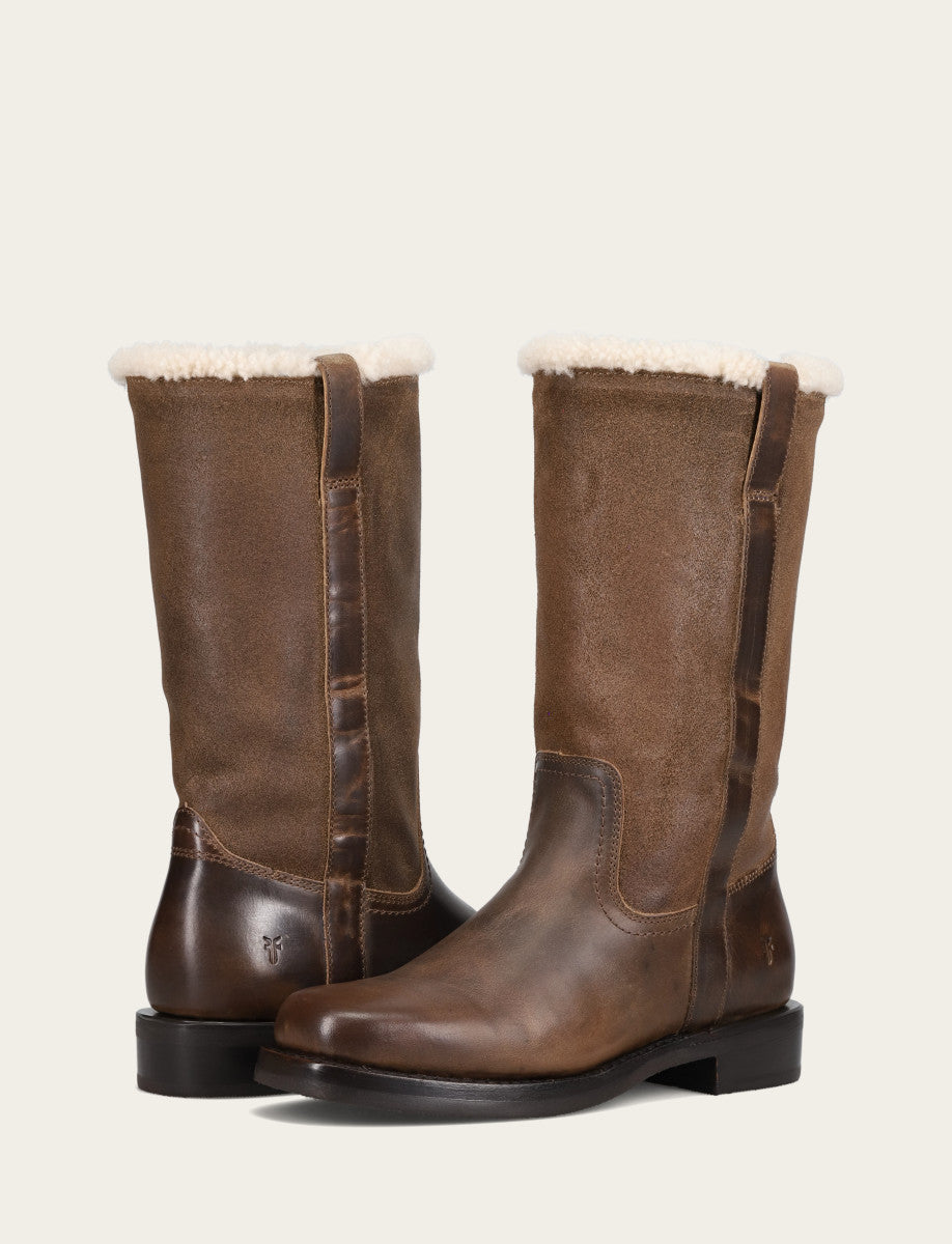 Campus Low Heel Mid Shearling Boot - Dark Taupe - Pair