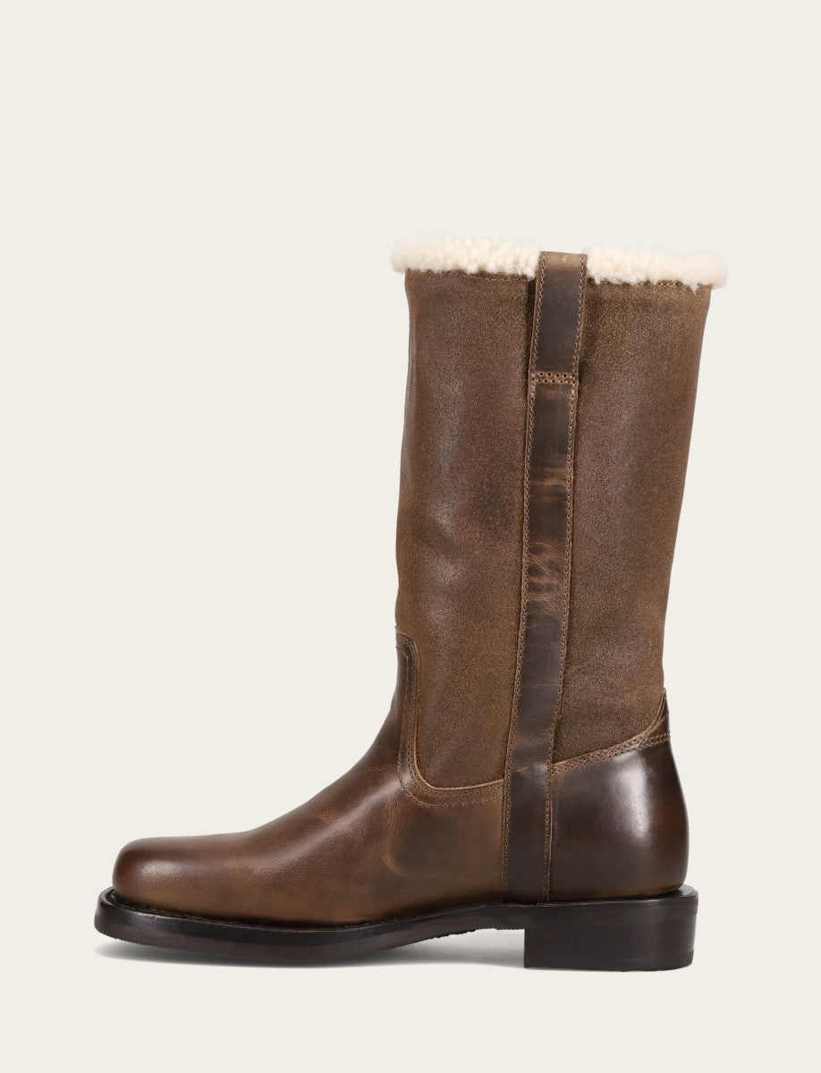 Campus Low Heel Mid Shearling Boot - Dark Taupe - Inside