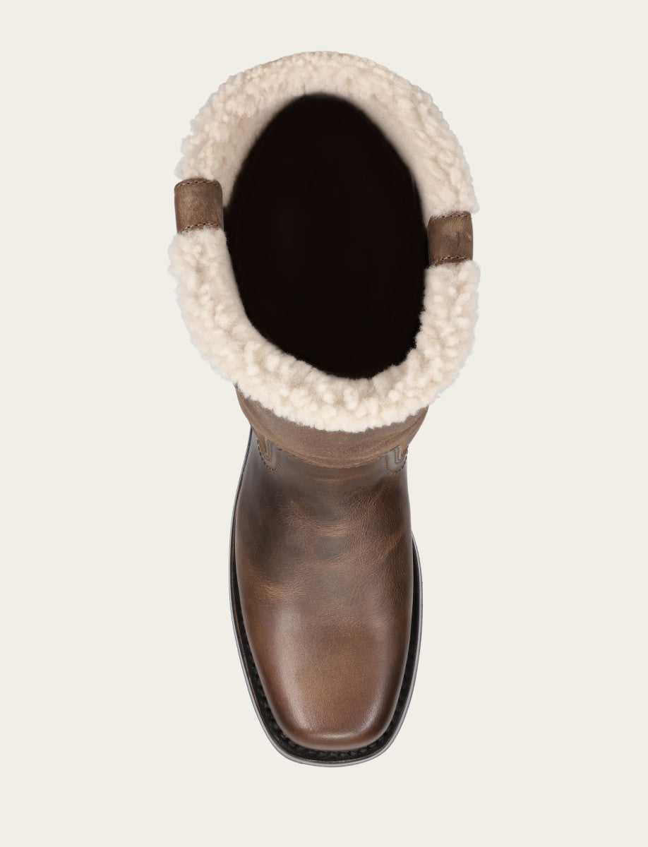 Campus Low Heel Mid Shearling Boot - Dark Taupe - Top Down