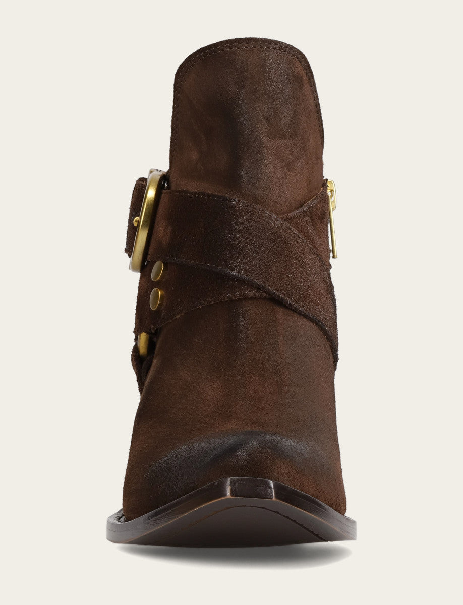 Sacha Multi Strap Bootie - Chocolate - Front